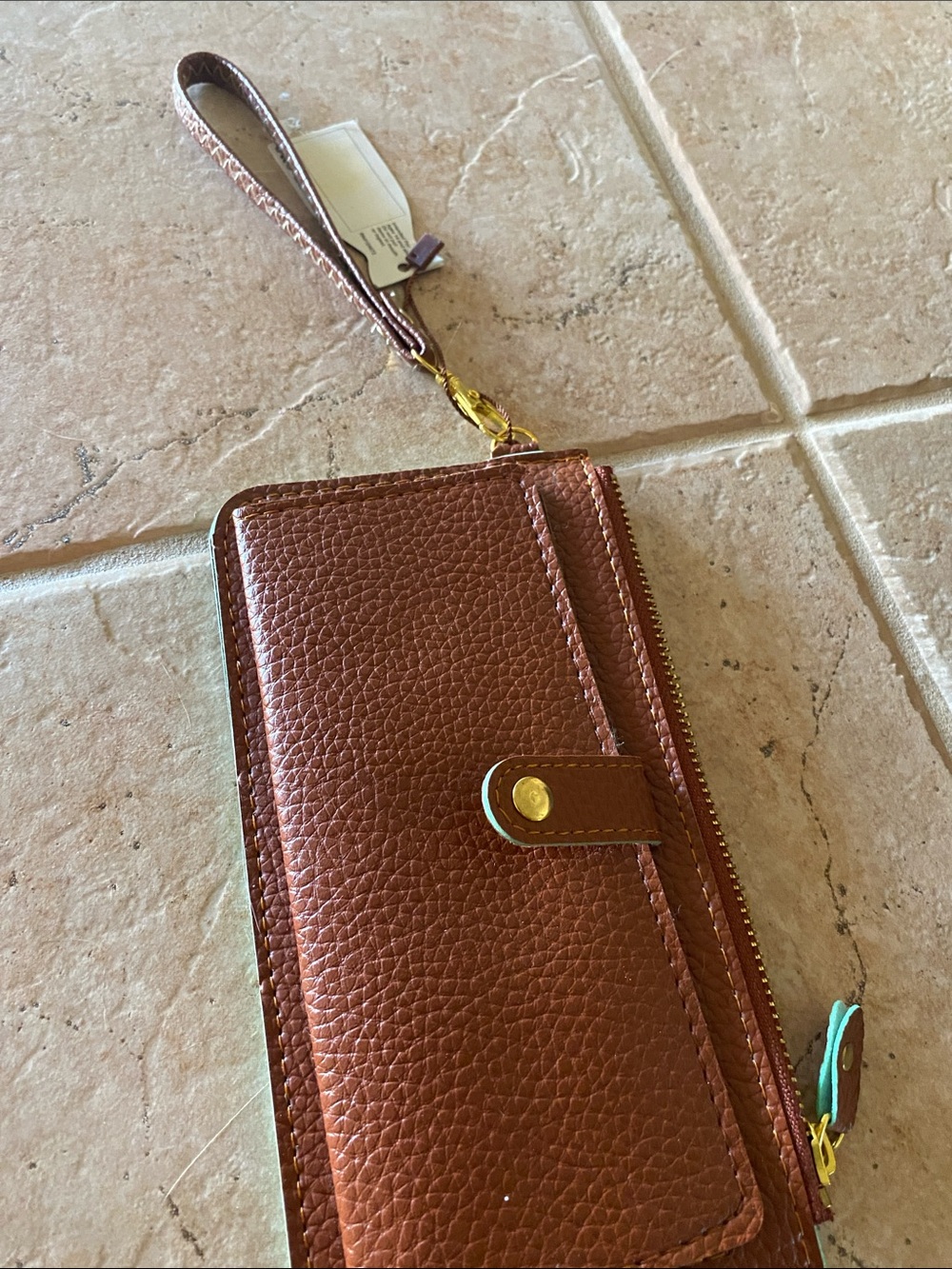 Leather Wristlet  Wallet - Brown